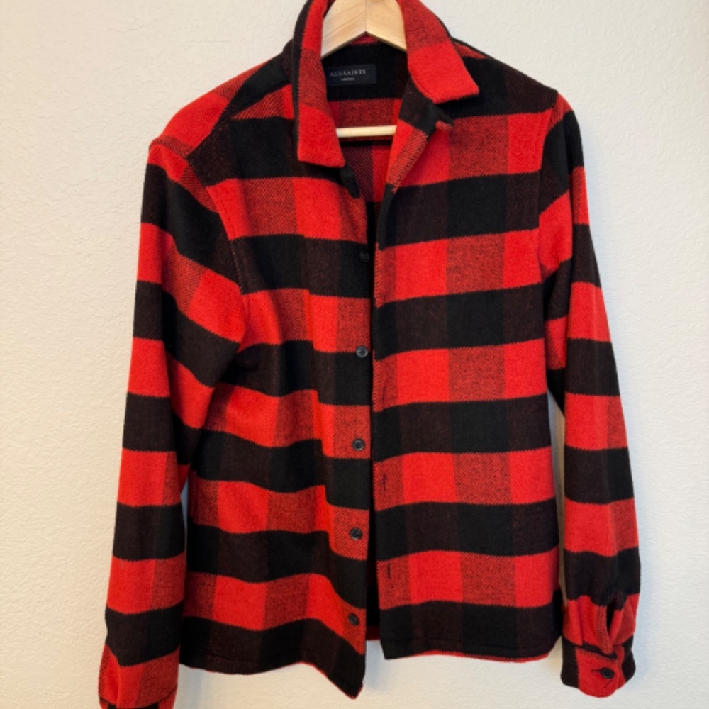 All Saints Drytown Long Sleeve, Medium, Red and Black Plaid